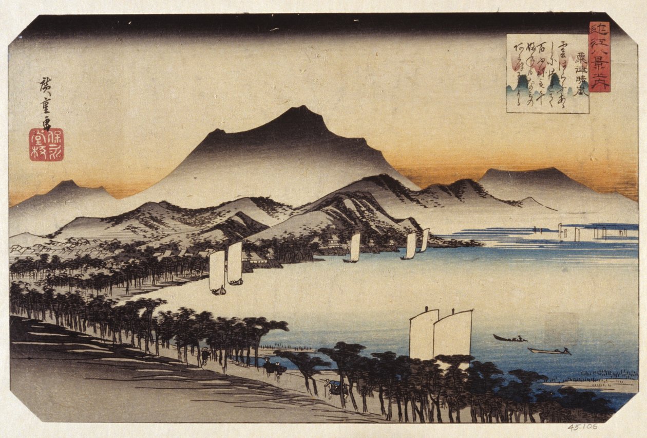 Weather Clearing At Awazu (barevný dřevořez) od Ando or Utagawa Hiroshige