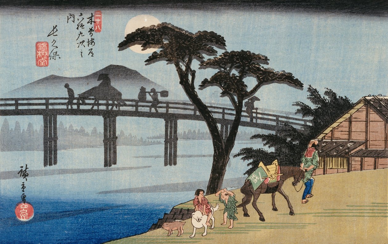 Willow u východu z Shimabara, ilustrace z "Famous Places of Kyoto" od Ando or Utagawa Hiroshige