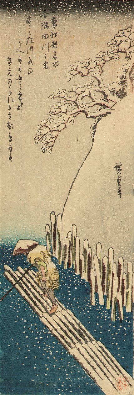 Zimní sníh na řece Sumida, ze série Slavná místa v Edu ve čtyřech ročních obdobích (dřevoryt) od Ando or Utagawa Hiroshige
