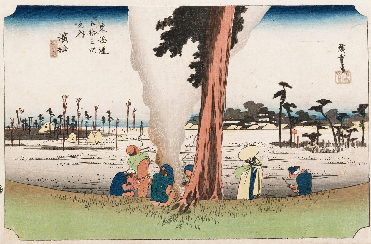 Winter View, Hamamatsu, ze série "Padesát tři stanic Tokaida", kolem roku 1834 od Ando or Utagawa Hiroshige