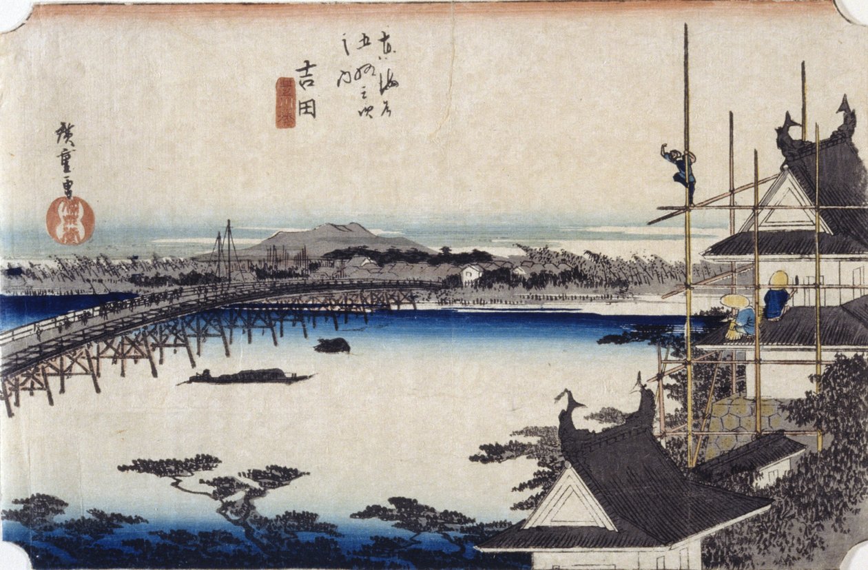 Yoshida (barevný dřevěný tisk) od Ando or Utagawa Hiroshige
