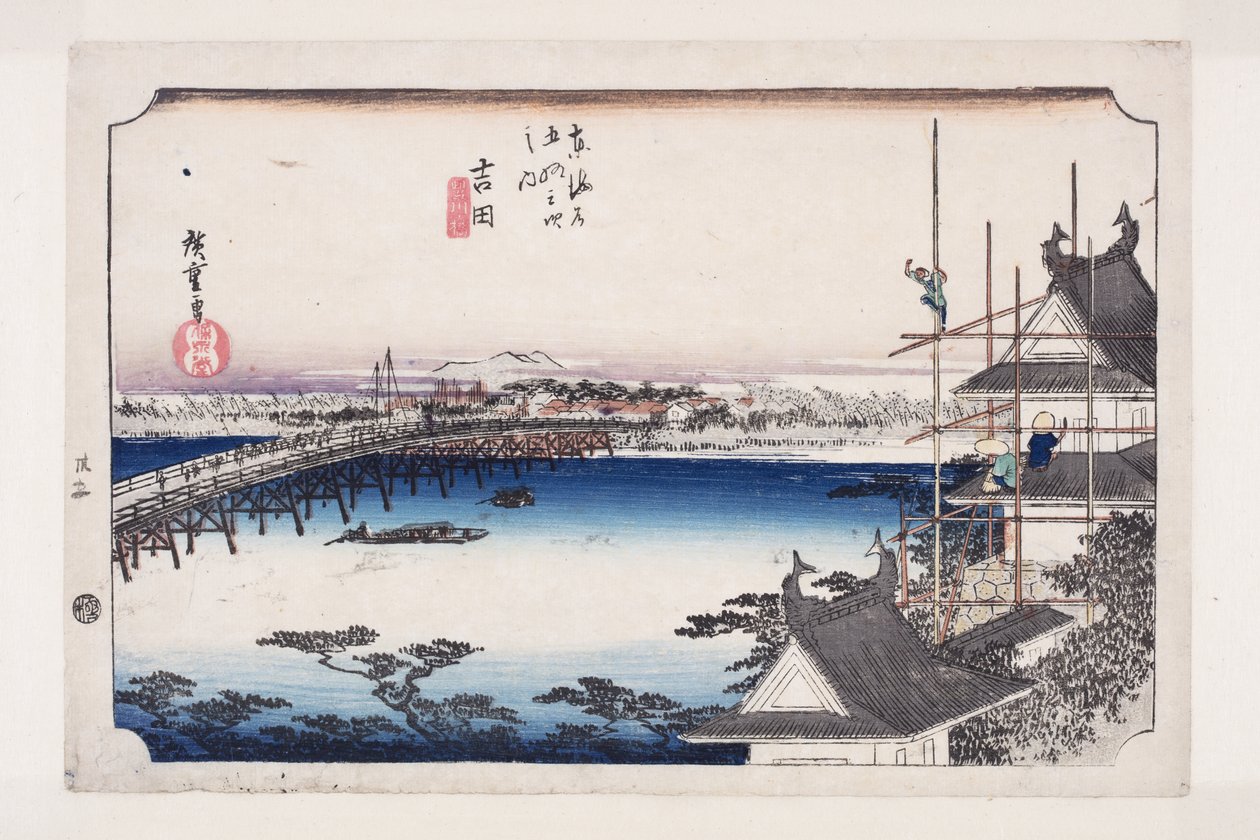 Yoshida: Tetoyokawari er B Ridge (Yoshida, Toyokawabashi) od Ando or Utagawa Hiroshige