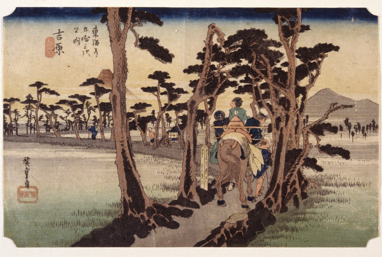 Yoshiwara, Fuji zleva od Ando or Utagawa Hiroshige