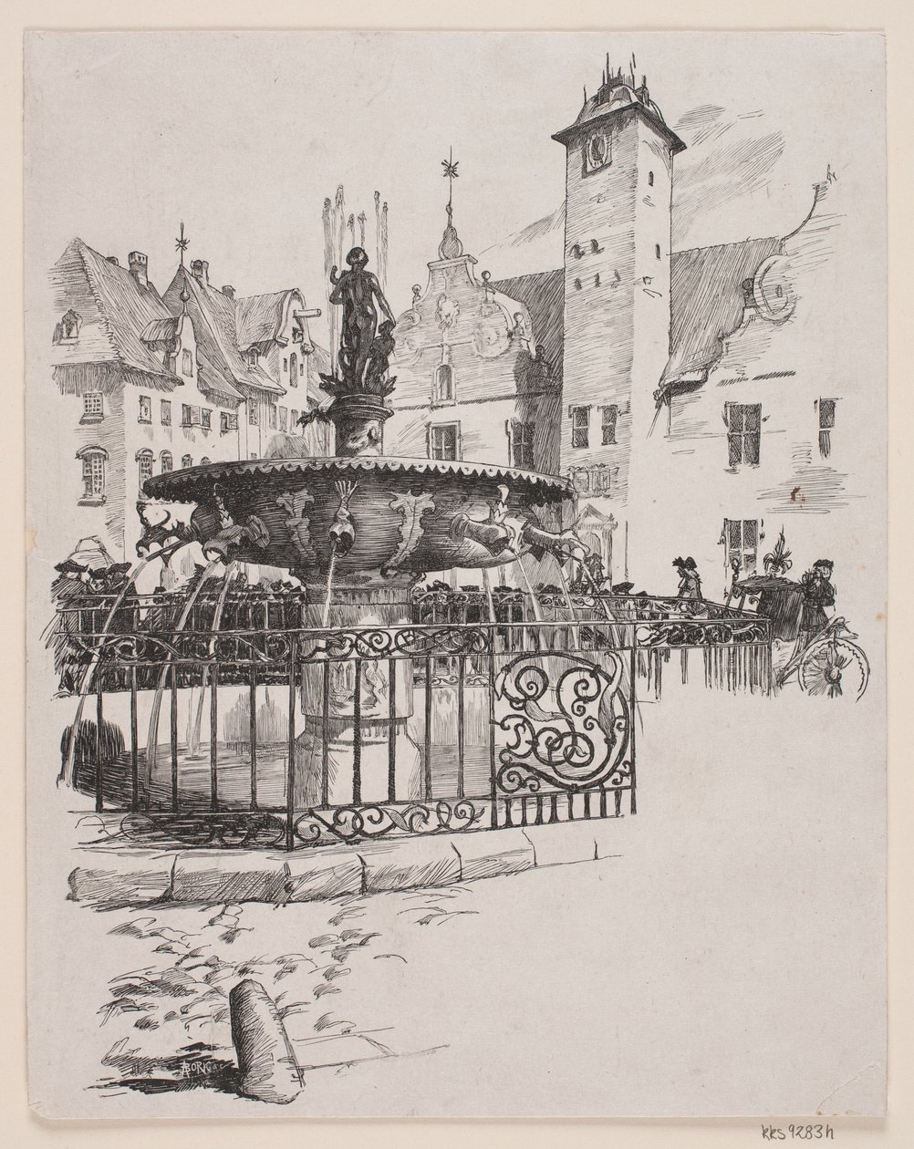 Ilustrace pro "11. června" (fontána na Gammelt Torv) od André Bork
