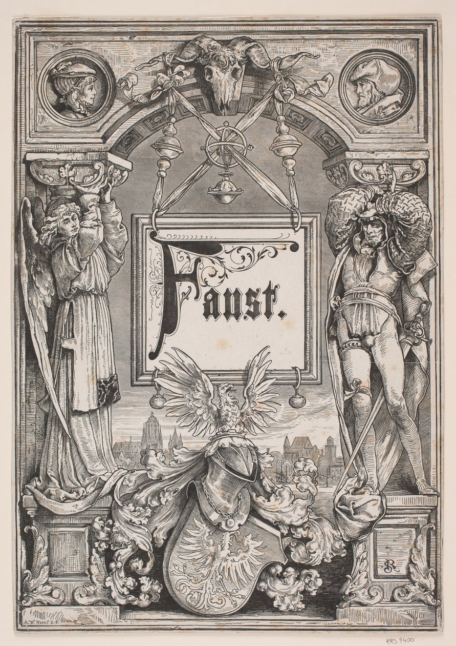 Titulní strana a viněta k vydání „Faust“, Mnichov 1884 od André Bork