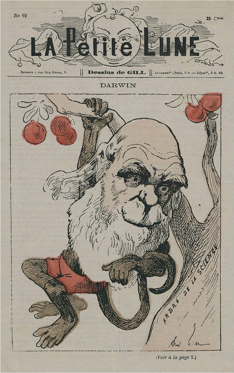 Darwin jako opice v La Petite Lune od Andre Gill