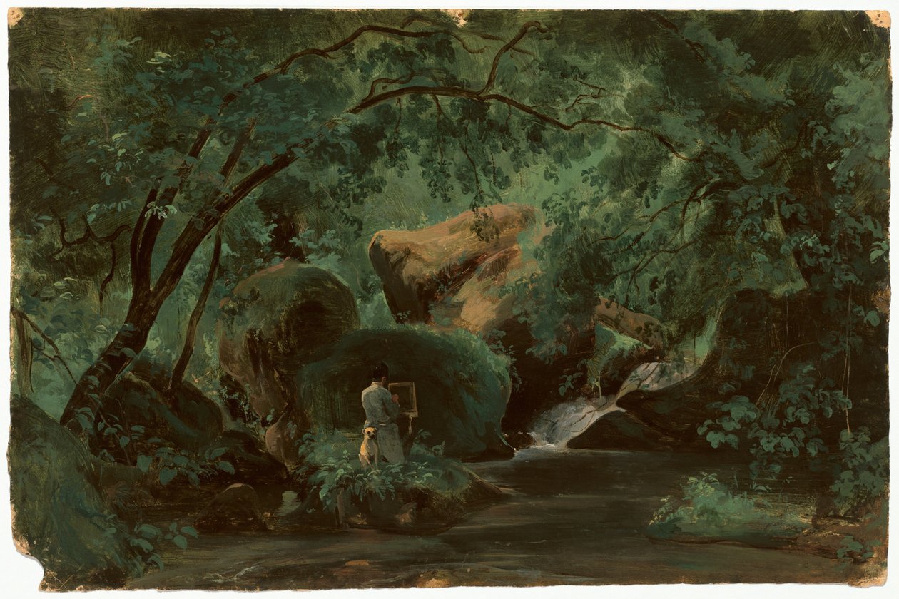 Lesní interiér s malířem, Civita Castellana, 18251830. od André Giroux