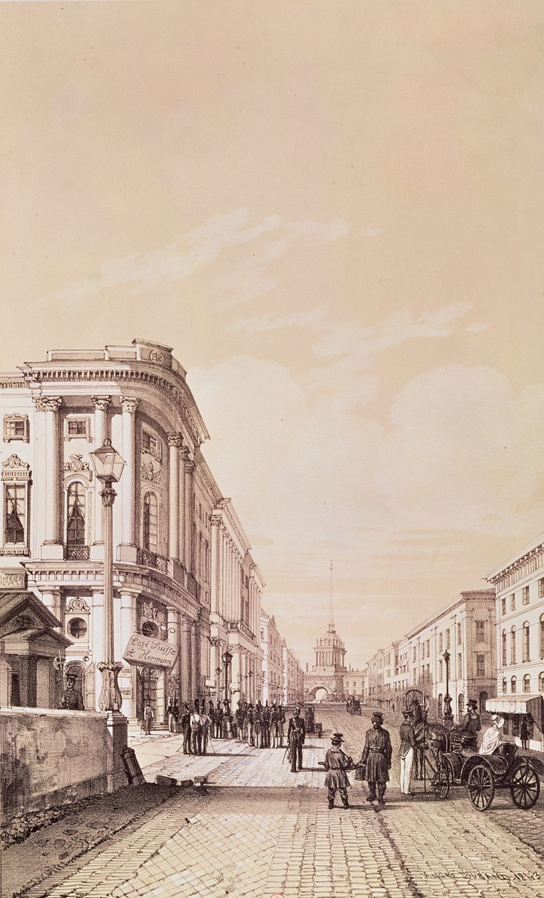 Něvský prospekt, Petrohrad, ilustrace z knihy "Voyage pittoresque en Russie", 1843 od Andre Durand