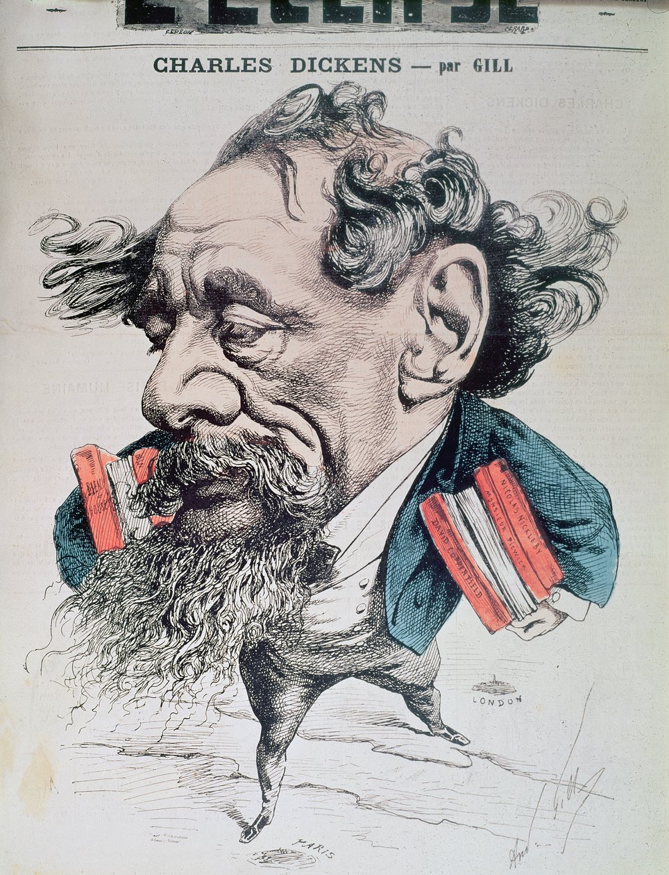 Charles Dickens na lodi v Lamanšském průlivu, ilustrace na obálce časopisu L