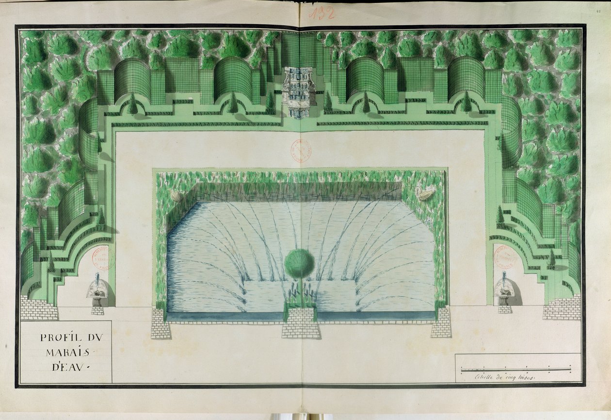 Ms 130747 Design pro vodní zahradu ve Versailles od Andre Le Notre