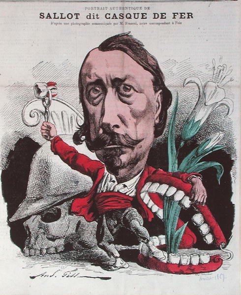 Sallot, známý jako „Casque de Fer“, z „La Lune“, vyryl Marchandeux, 4. srpna 1867 (barevná rytina) od Andre (after) Gill