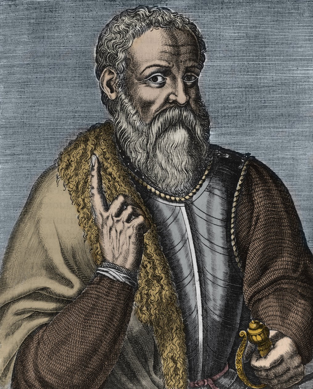 Hernando Cortez nebo Cortes (1485-1547) Španělská rytina dobyvatele po Andre Thevet (1516-1590) - Portrét dobyvatele Hernana (ou Hernanda) Cortese nebo Fernanda Corteze (1485-1547) od Andre (after) Thevet