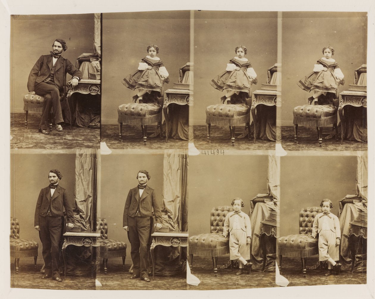 Portréty sedící 41494: Docteur Magnan a jeho syn a dcera, kolem roku 1861 (tisk alba (8 nerozřezaných cartes de visite)) od Andre Adolphe Eugene Disderi