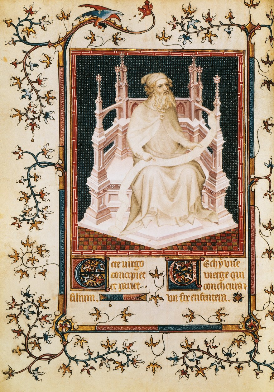 Prorok Izaiáš, miniatura ze žaltáře, od Andre Beauneveu pro vévodu z Berry, rukopis, Francie. od Andre Beauneveu