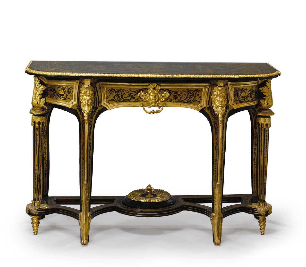Jeden ze sladěného páru molových stolů Ludvíka XIV., c.1710 (namontovaný v ormolu a želvovina vykládaná mosazí Boulle) (viz také 469014 a 469015) od Andre Charles (attr. to) Boulle