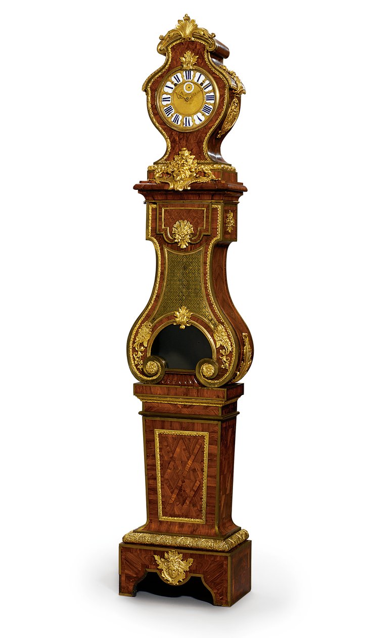 Regulátor čtvrtútrového úderu Regence, strojek Thuret, kolem 1720 (montováno na ormolu, mosaz vykládaný Boulle modře tónovaný roh a královské dřevo) (viz také 469018) od Andre Charles (attr. to) Boulle