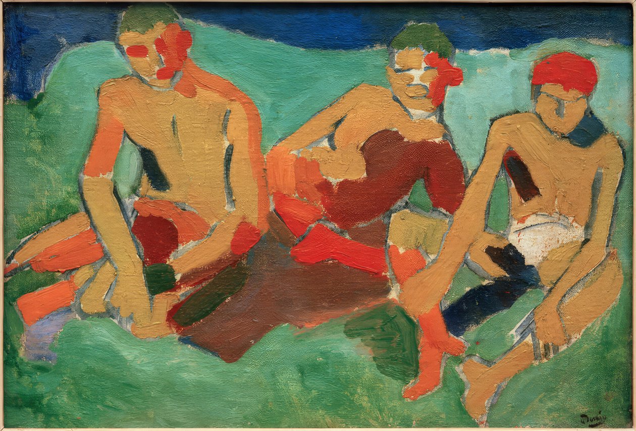 Tři postavy sedící na trávě od Andre Derain