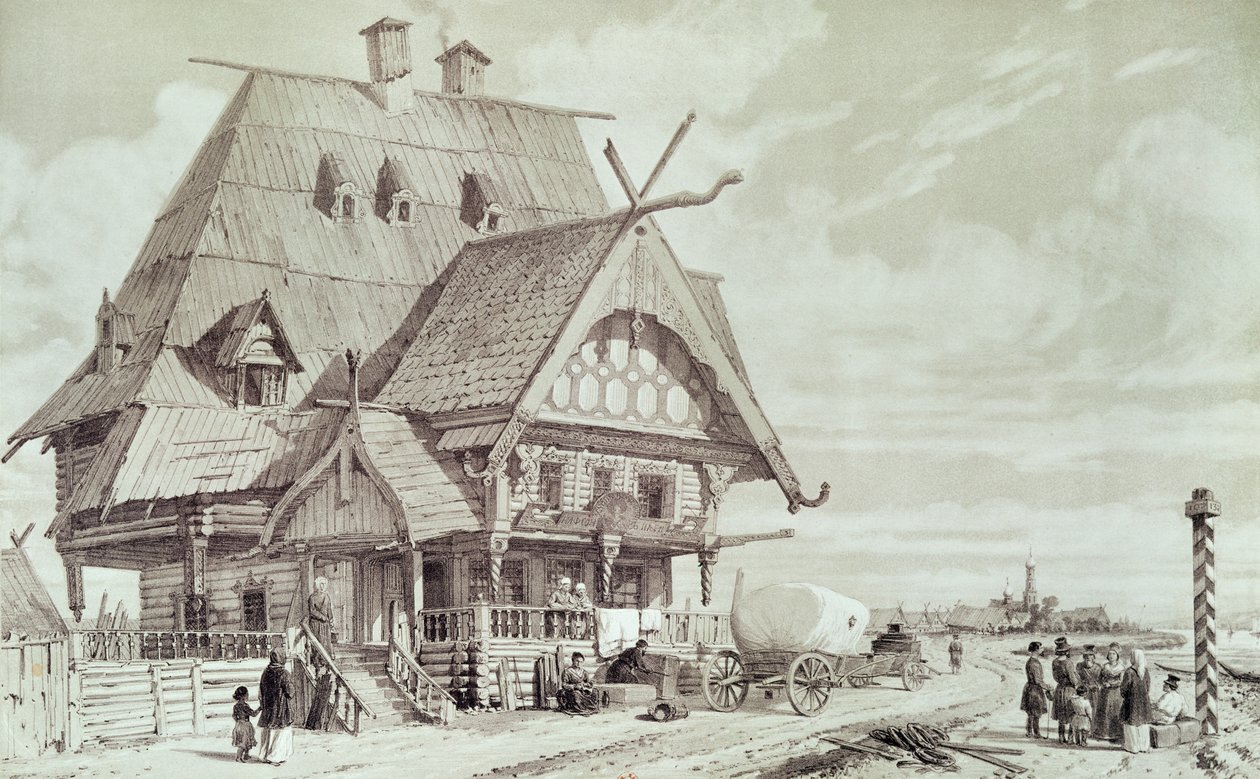 Hotely a penziony, ilustrace z „Malebné cesty do Ruska“, 1839 od Andre Durand