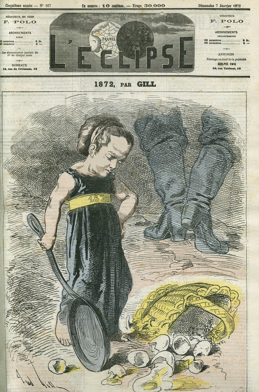 1872, malá dívka se dívá na svůj košík prasklin. Obálka v “”L