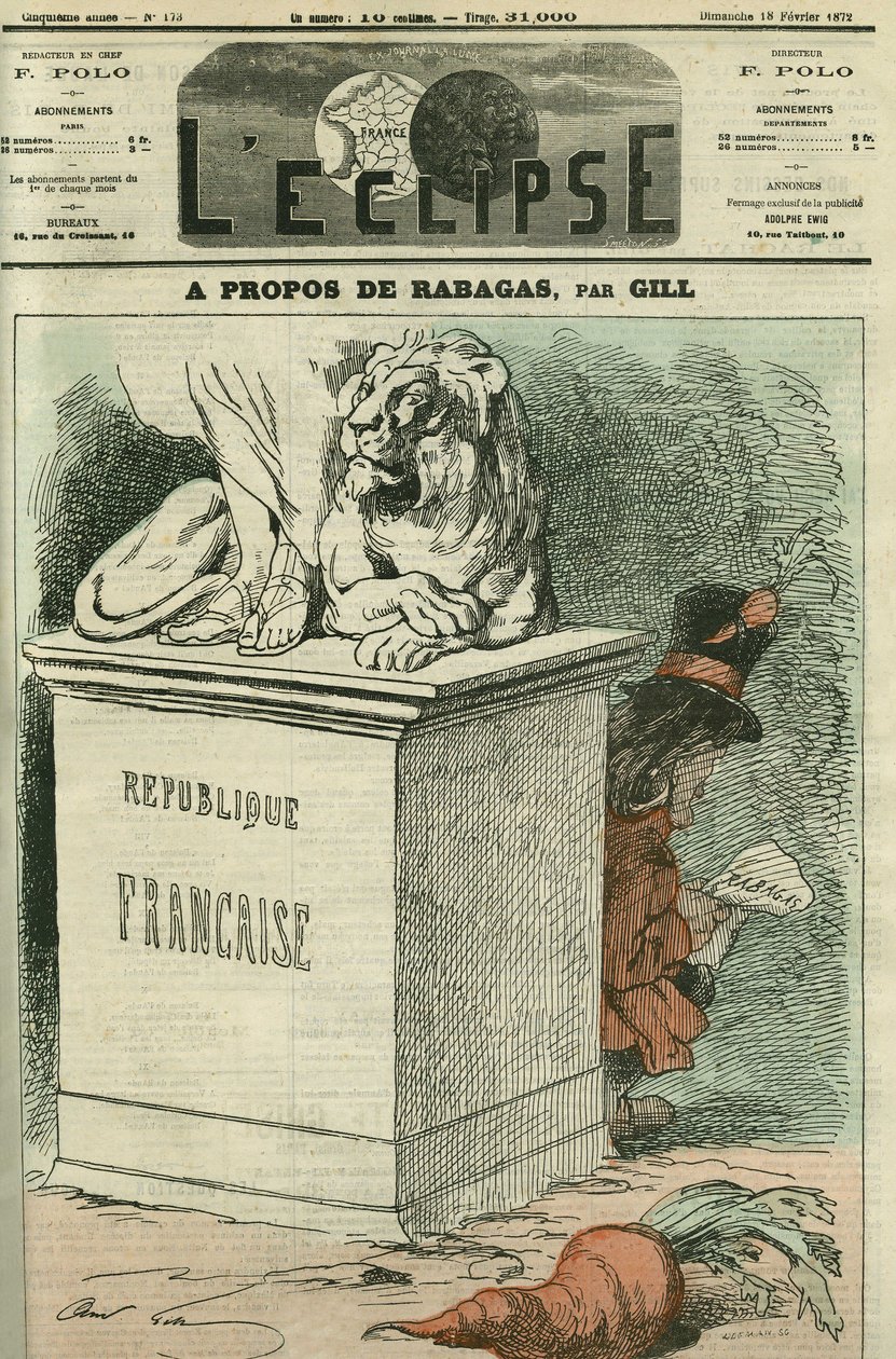 O Rabagasovi, evokaci dvou skladeb viktoriánského Sardoua (1831-1908) o revolučním duchu a těch, kdo ho žijí s „Rabagasem“ a „Mrkvovým králem“. Obálka “”L