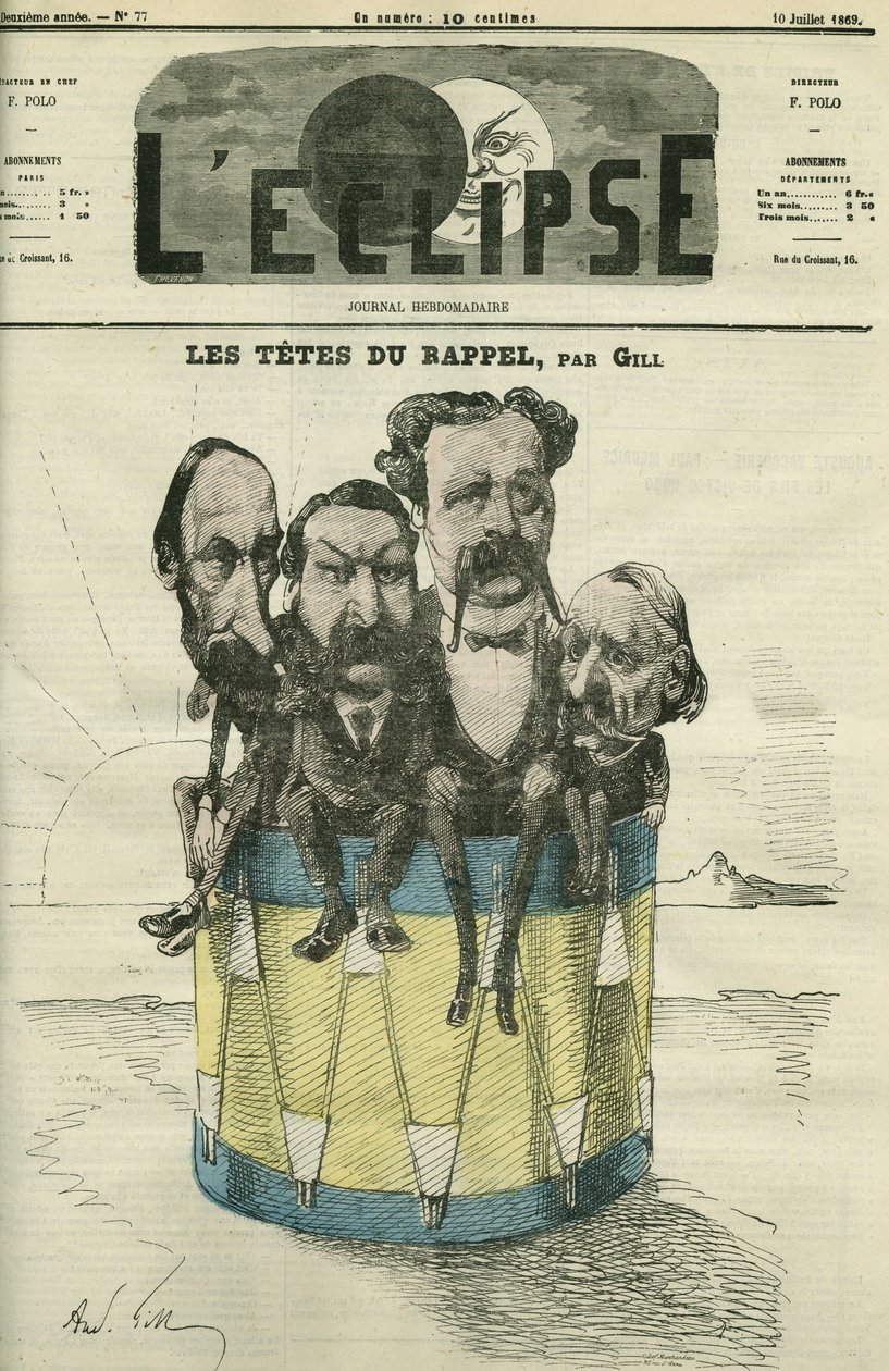 Auguste Vacquerie (1819-1895), Victor Hugo (1802-1885), Charles Hugo (1826-1871) a Paul Meurice (1818-1905), francouzští literáti. Obálka “”L