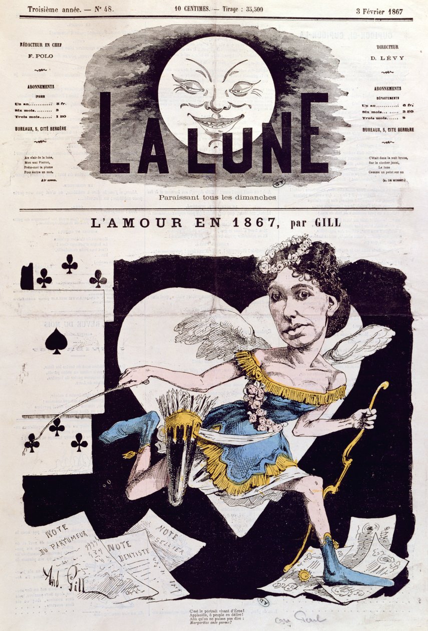 Karikatura Cory Pearl (1842-1886) z listu "La Lune", 3. února 1867 od Andre Gill