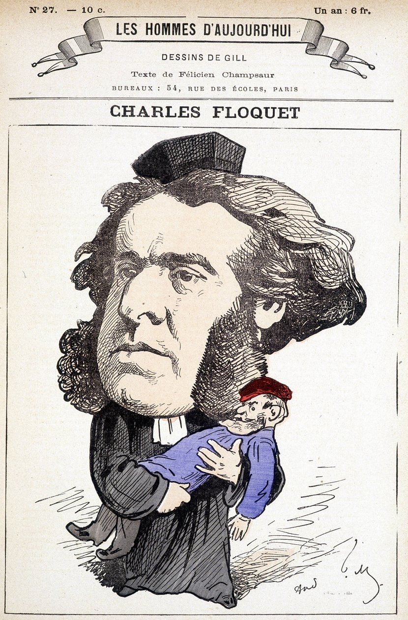 Kreslený film Charlese Floqueta (1828-1896), právníka a prezidenta Rady v letech 1888 až 1889. V souboji zranil generála Boulangera, proti jehož myšlenkám bojoval. Kresba Gill v „The Men of Today““. od Andre Gill