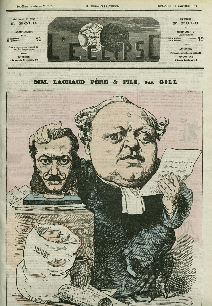 Cartoon Charles Lachaud (1817-1882), francouzský právník. Obálka „“L