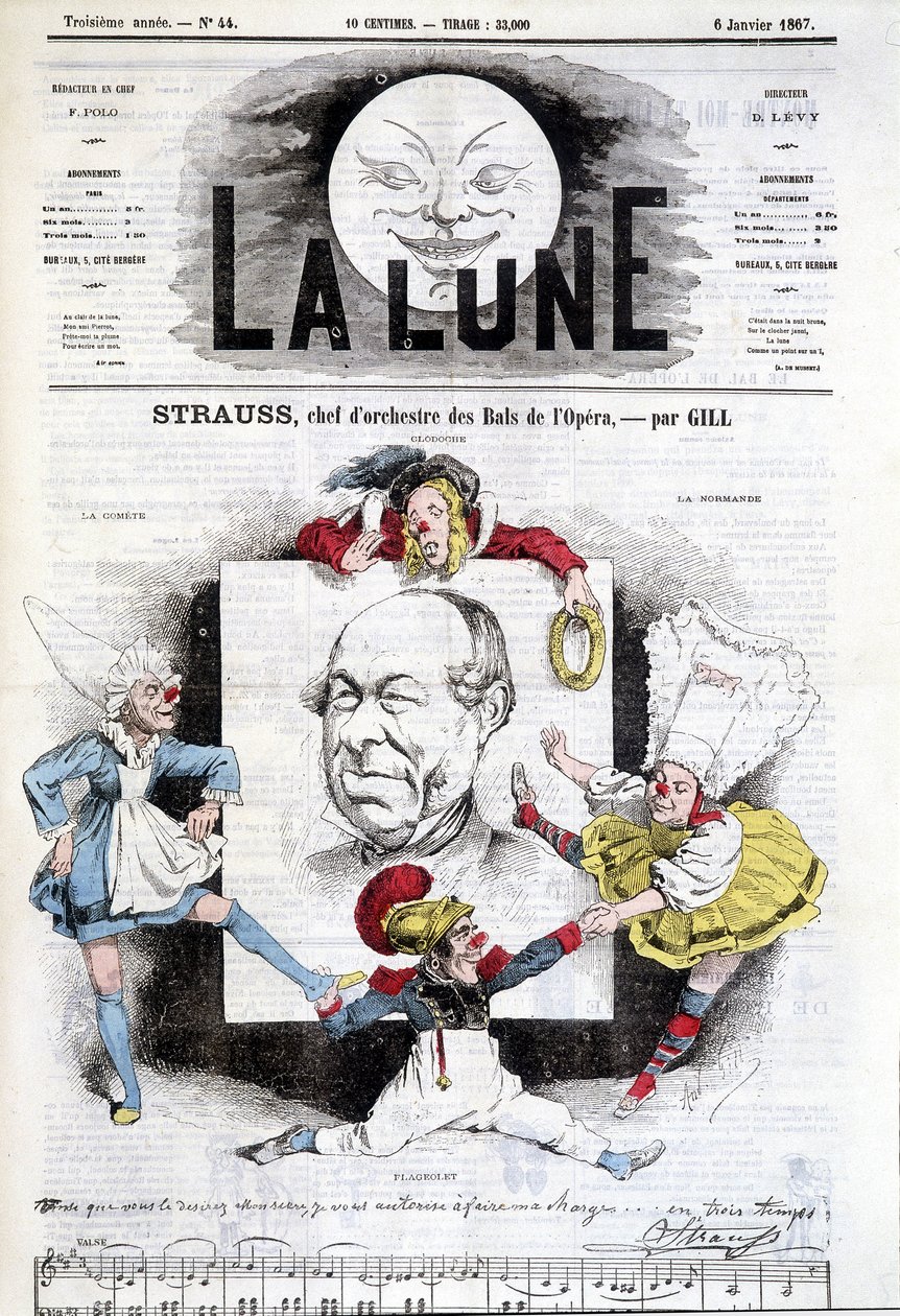 Kreslený film od Johanna Strausse mladšího (1825-1899) ve filmu „Měsíc“, 6. ledna od Andre Gill