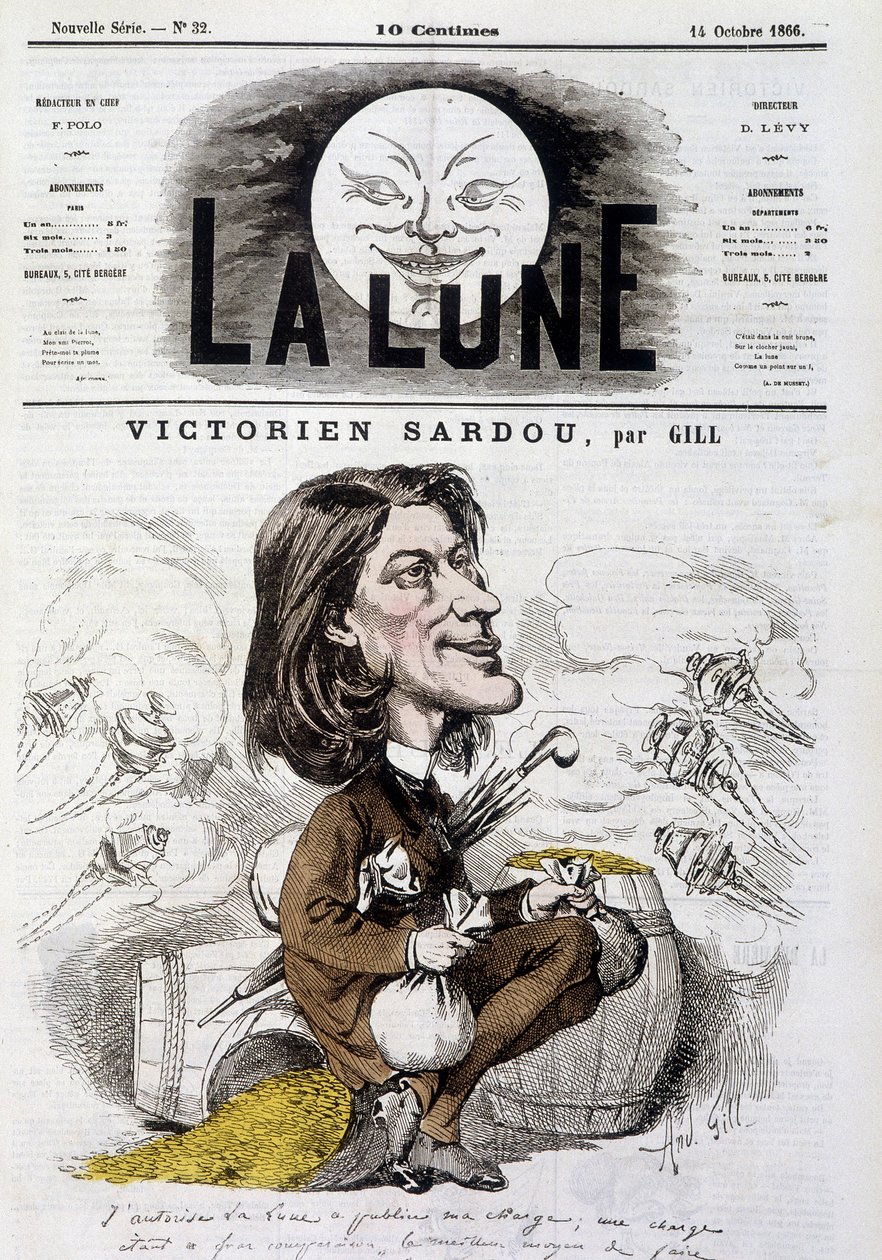 Karikatura od viktoriánské Sardou od Gill - Obálka Měsíce ze 14.10.1866. od Andre Gill