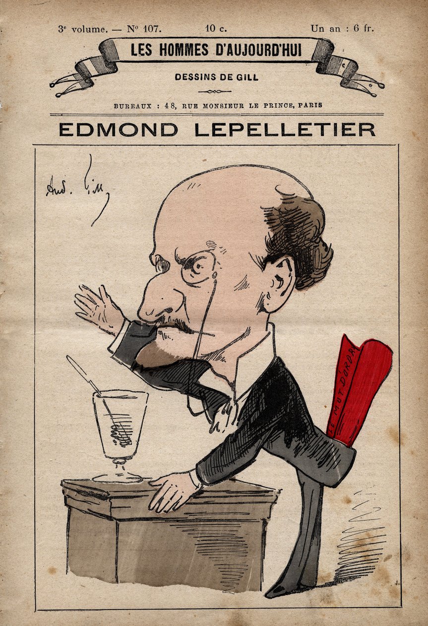 Karikatura Edmonda Lepelletiera (1846-1913), radikálního francouzského novináře a spisovatele z 
