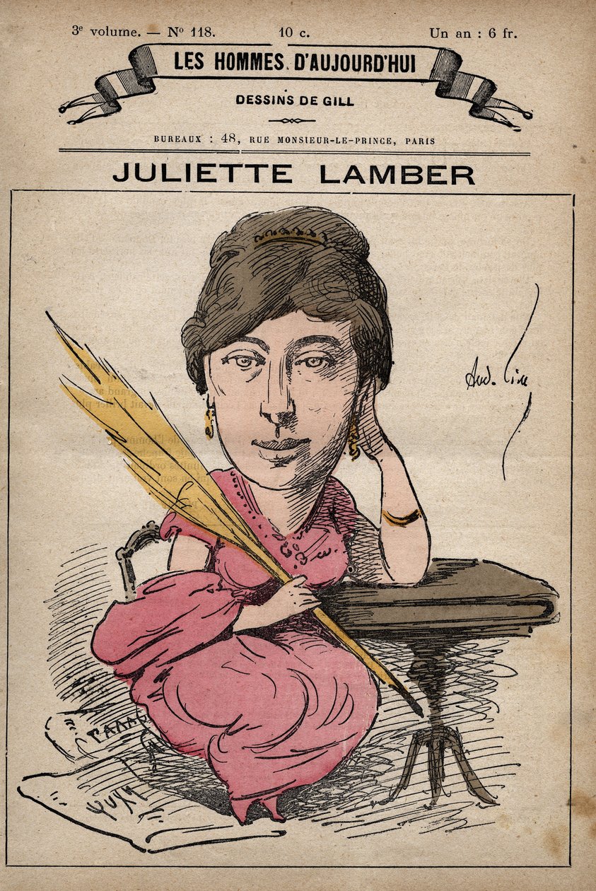 Cartoon of Juliette Adam Lambert 1836-1936 francouzská spisovatelka a feministka - z 
