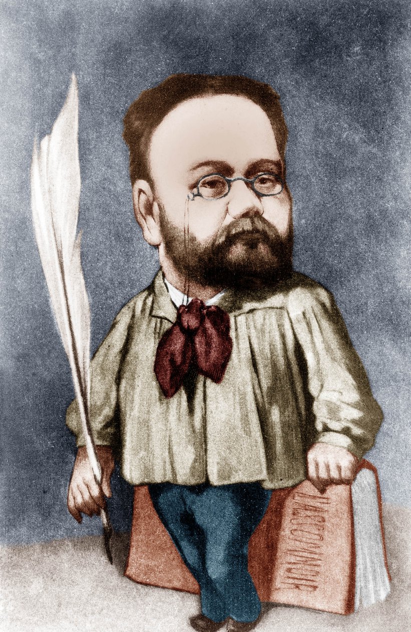 Karikatura francouzského spisovatele Emila Zoly (rytina) od Andre Gill