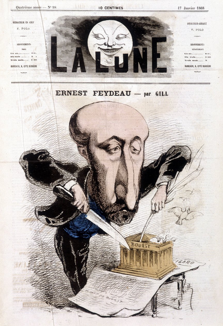 Karikatura o Ernestu Feydeauovi (1821 - 1873) od Gilla - v „“La Lune““ od Andre Gill