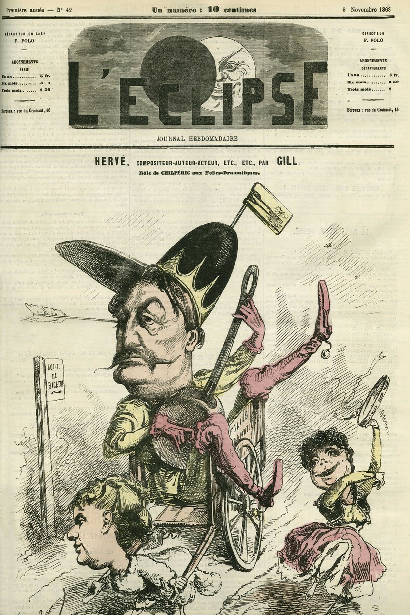 Florimond Ronger dit Herve (1825-1892), francouzský skladatel, autor, herec, hraje roli Chilperica v Theater des Folies-Dramatiques. Obálka “”L
