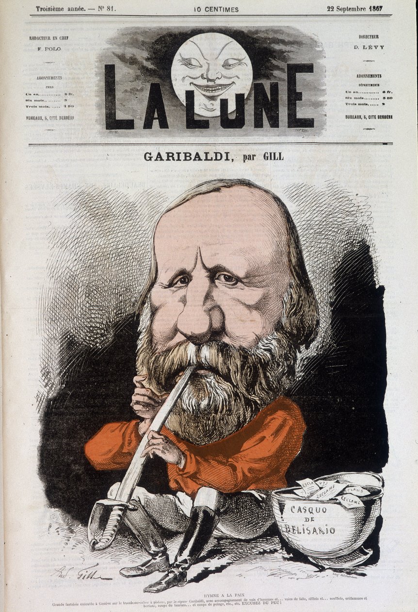 Giuseppe Garibaldi (1807-1882), hymna míru - od Gilla, v „The Moon““ z 22.9.1867 od Andre Gill