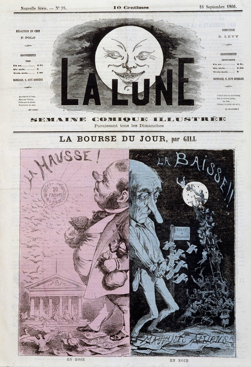 La Bourse: vzestup a zmenšení – od Gilla, v „“La Lune““ ze dne 16.09.1866 od Andre Gill