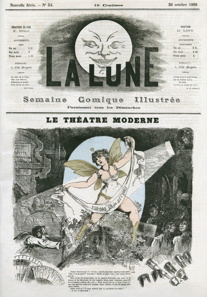 Le Theatre Moderne v Paříži. Karikatura Gill, v „La Lune“, 28. října od Andre Gill