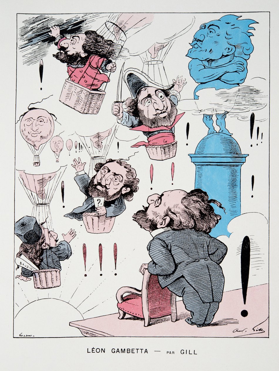 Leon Gambetta, z Dějin třetí republiky, sv. I, Politické dějiny, nakl. 1933 (barevné lito) od Andre Gill