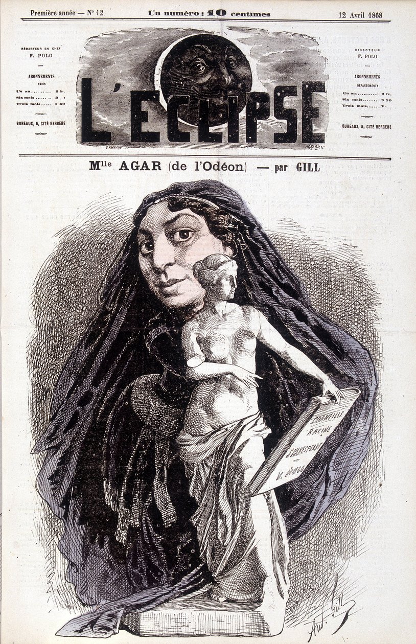 Mademoiselle Agar (z Odéonu) Herečka Francouzské akademie. Kresba Gill in the Eclipse od Andre Gill