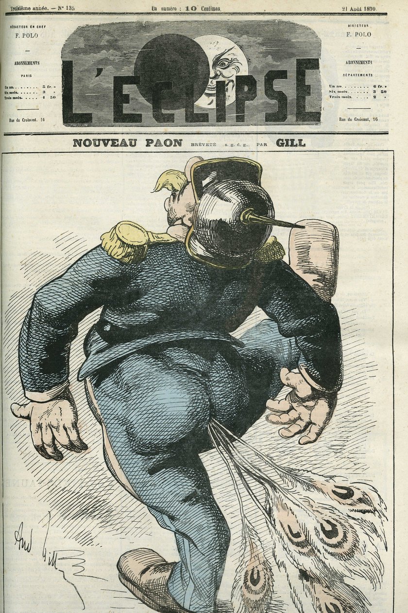 Nový páv, karikatura od Williama I. (1797-1888), vítěze francouzsko-pruské války. Obálka “”L