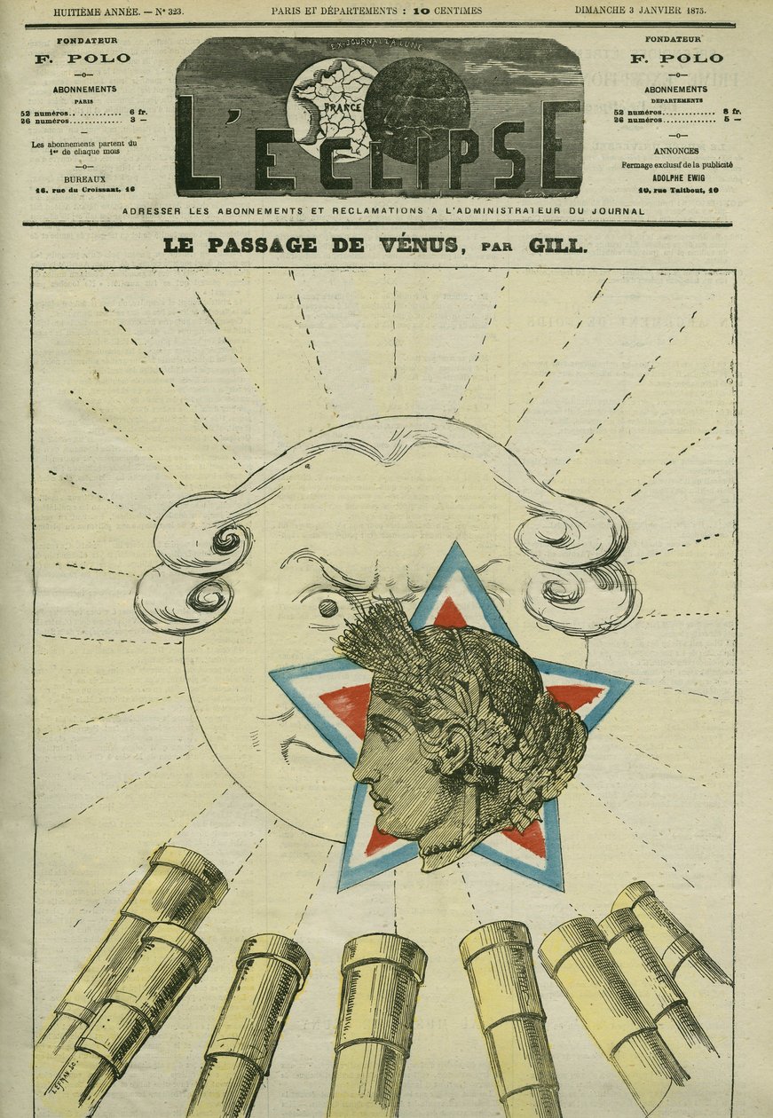 Průchod Venuše (Republiky) před Sluncem (Monararchie) v roce 1874. Obálka „“ L