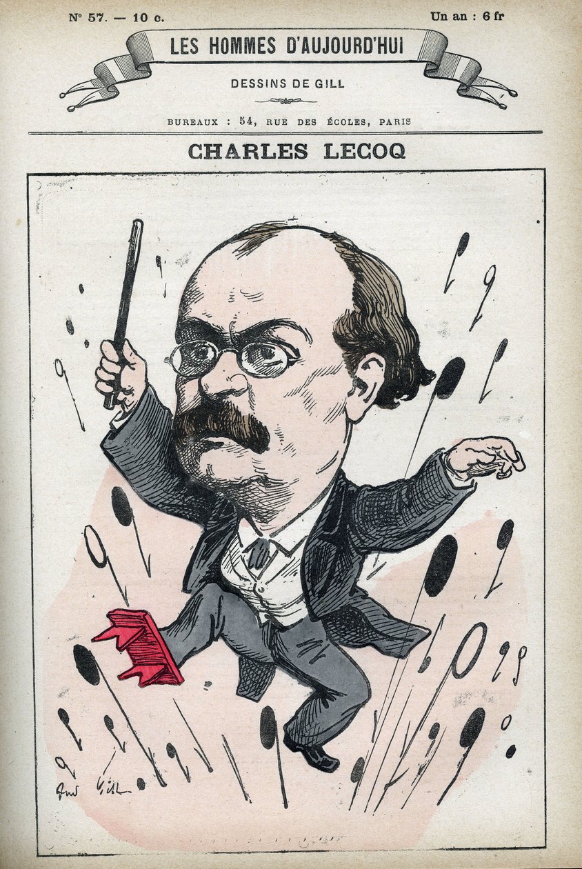Portrét Alexandra Charlese Lecocqa (1832-1918), francouzského skladatele. Karikatura Gill, Paříž. od Andre Gill