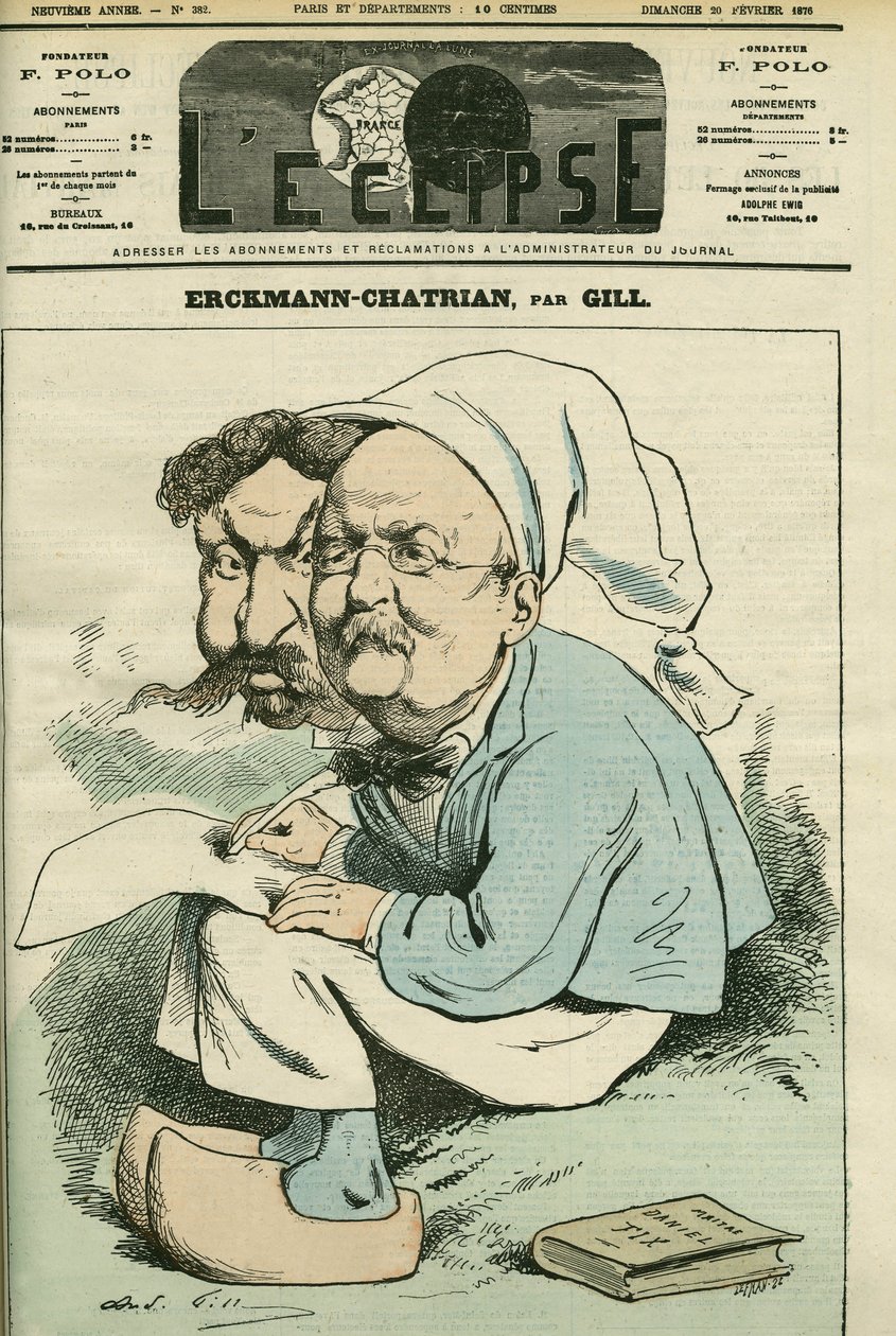 Portrét Alexandra Chatriana (1826-1890) a Emila Erckmanna (1822-1899), známého jako Erckmann-Chatrian, duo francouzských romanopisců. Obálka “”L
