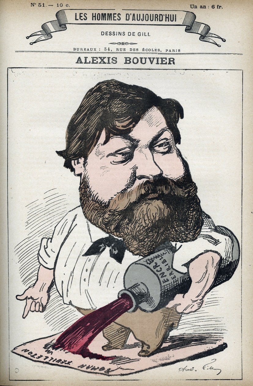 Portrét Alexise Bouviera (1836-1892), francouzského populárního romanopisce a dramatika. Cartoon od Gill, Paříž. od Andre Gill