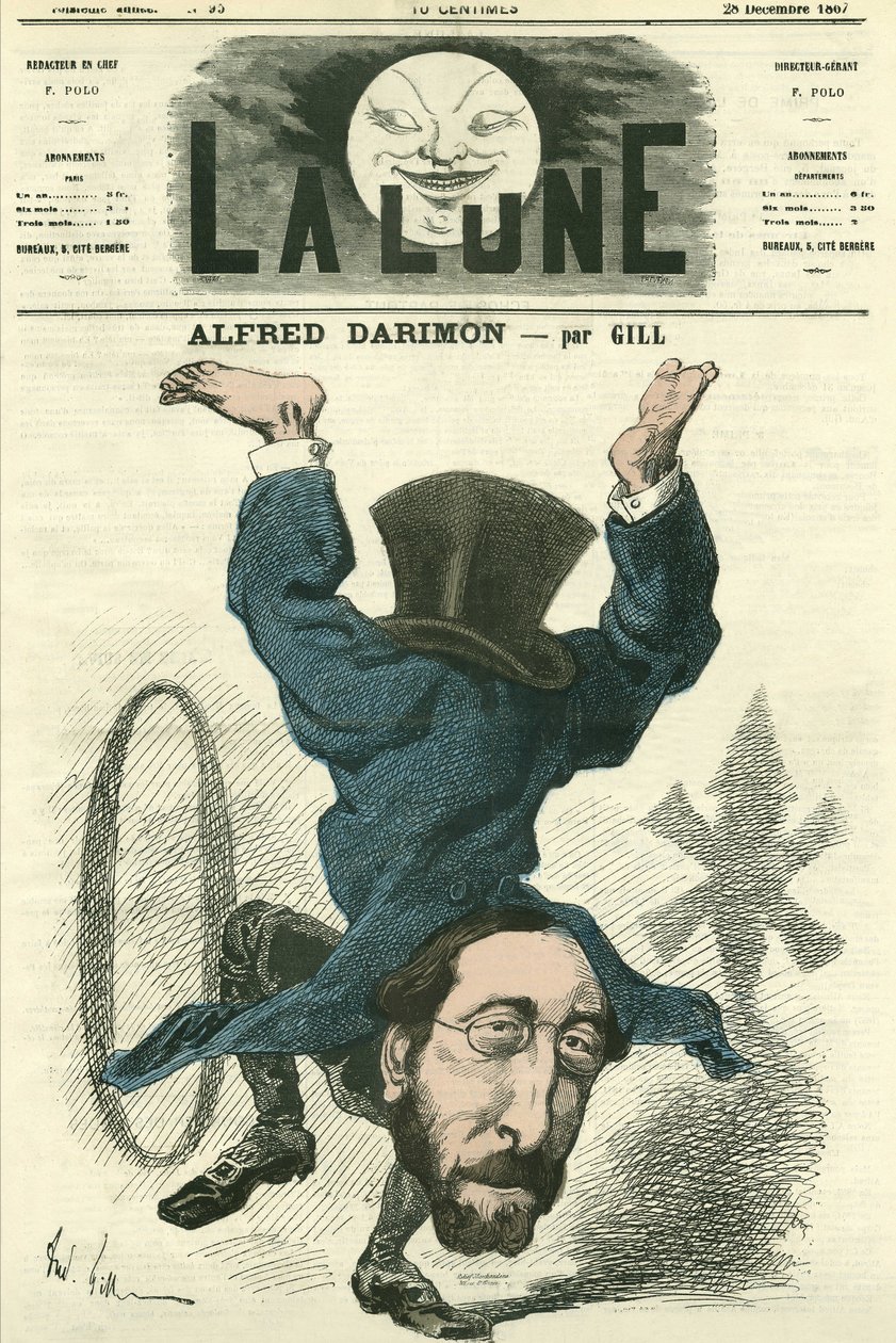 Portrét Alfreda Darimona (1819-1902), francouzského politika. Cartoon od Gill, v „La Lune“, 28. prosince od Andre Gill