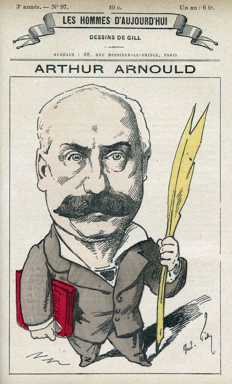 Portrét Arthura Arnoulda (1833-1895), francouzského novináře a politika, aktivně se účastnil Pařížské komuny. Cartoon od Gill, Paříž. od Andre Gill