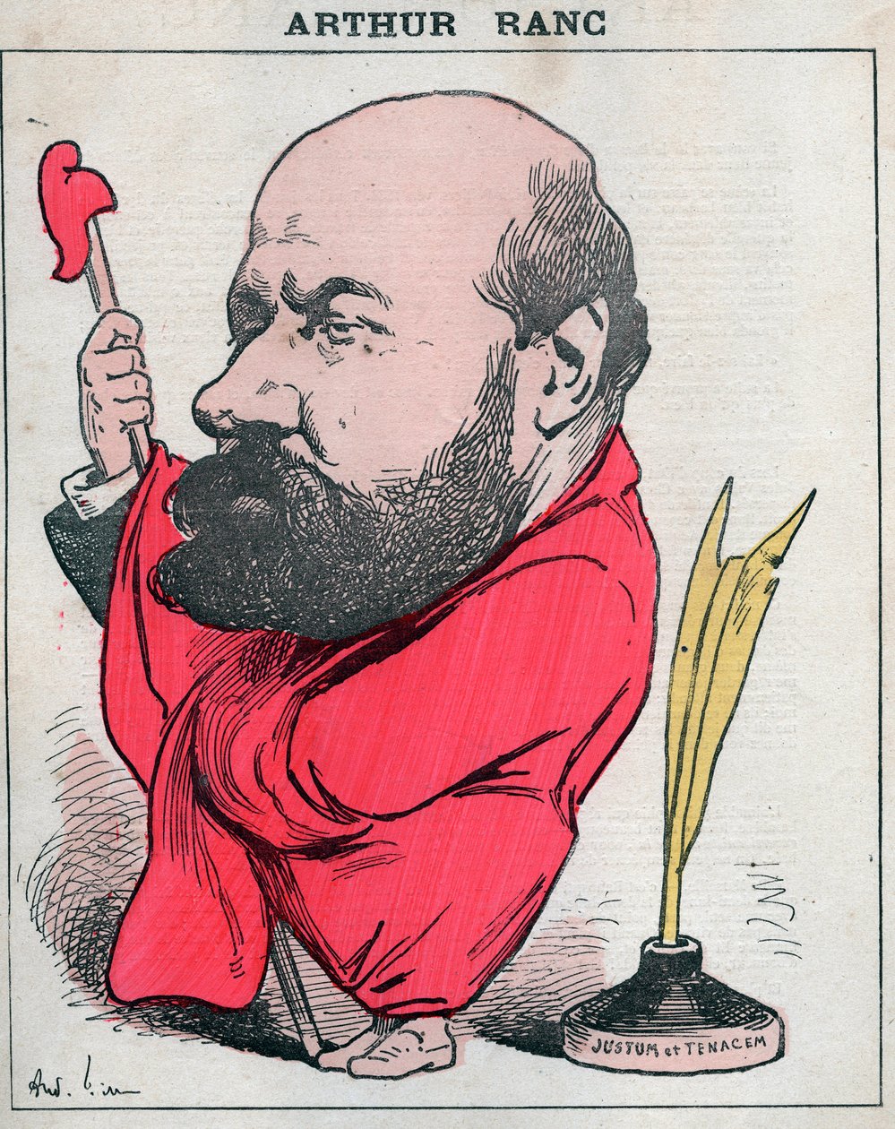 Portrét Arthura Ranca (1831-1908) francouzského novináře a politika - Cartoon od Andre Gilla v „Les Hommes d