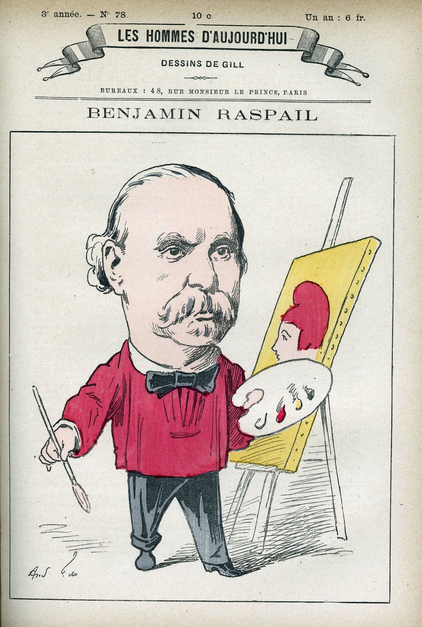 Portrét Benjamina Raspaila (1823-1899), francouzského malíře a politika, stál u zrodu zákona, kterým se 14. červenec stal státním svátkem. Cartoon od Gill, Paříž. od Andre Gill