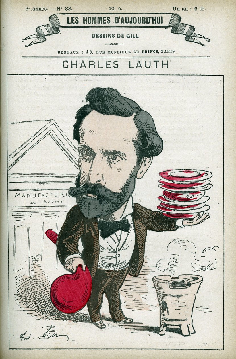 Portrét Charlese Lautha (1836-1913), francouzského chemika, byl ředitelem Ecole Superieur de Physique et de Chemistry Industrielles (ESPCI) v Paříži. Cartoon od Gill, Paříž. od Andre Gill